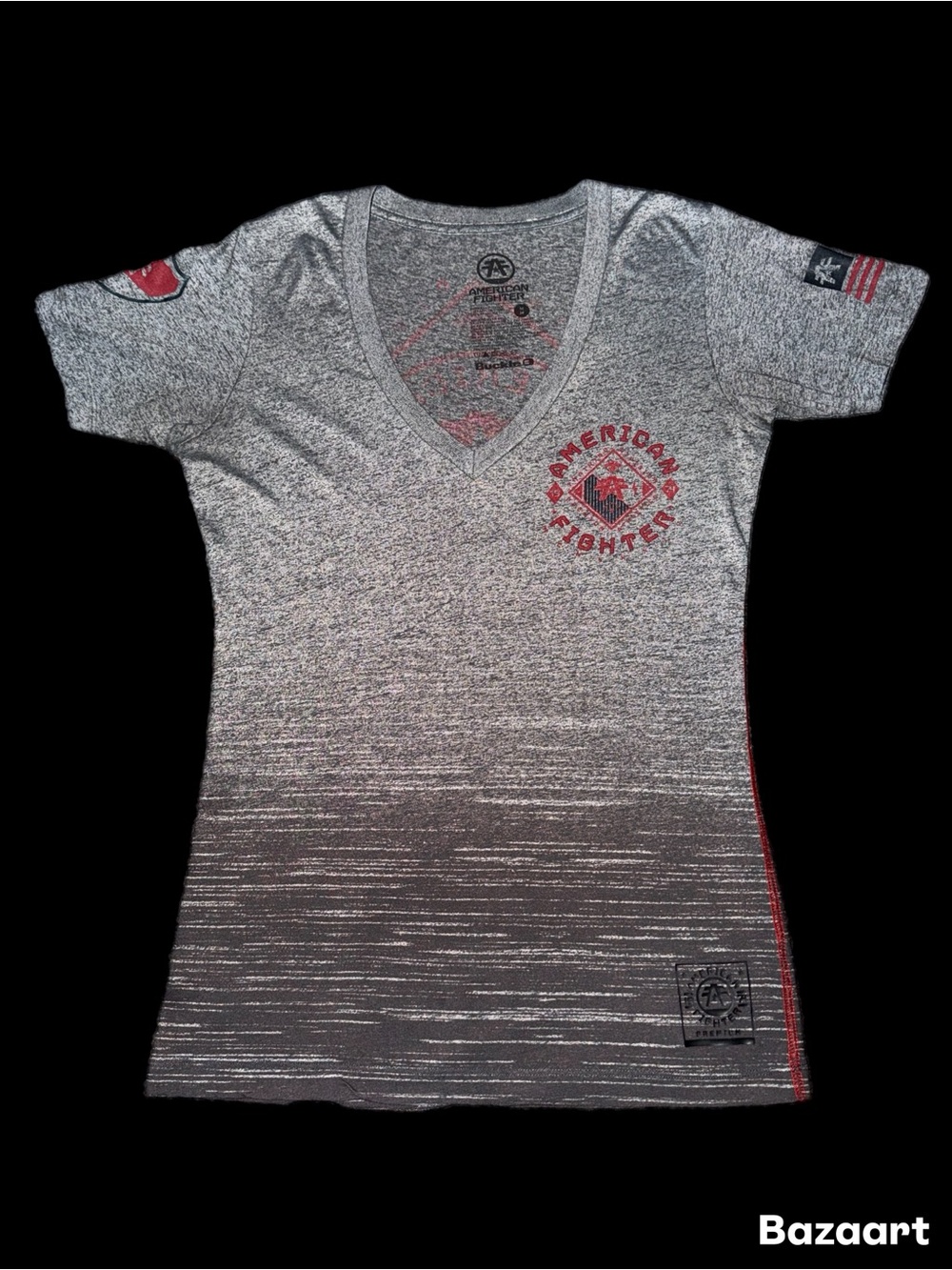 American Fighter Gray and Red Short Sleeve V-Neck Tee